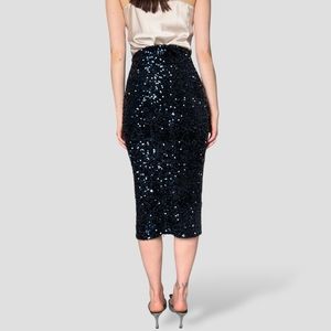 SOLD- Contemporary Indigo blue Sequin Over the Knee Pencil Skirt- NWOT
